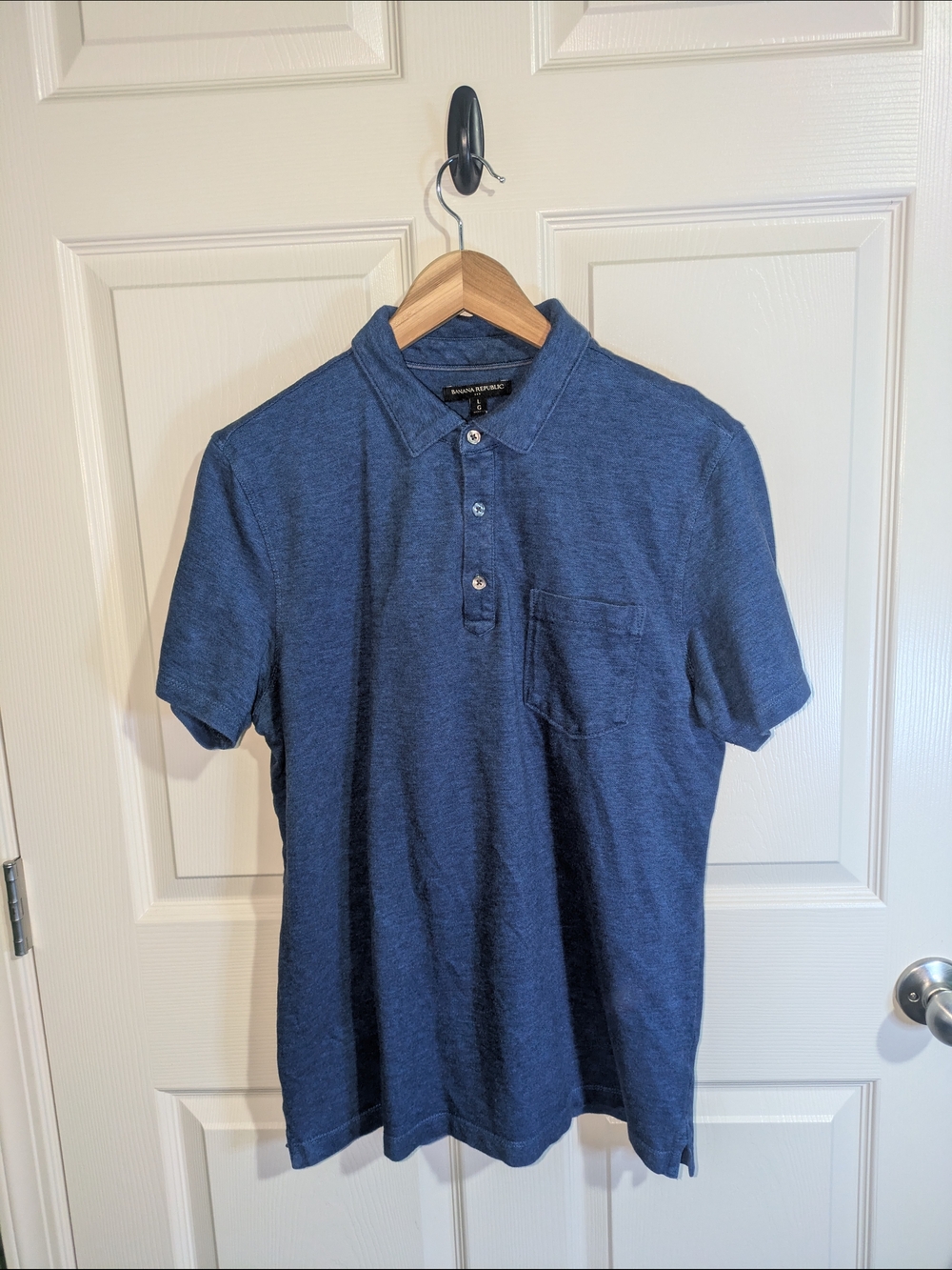 Banana Republic Heathered Navy Blue Polo with Chest Pocket